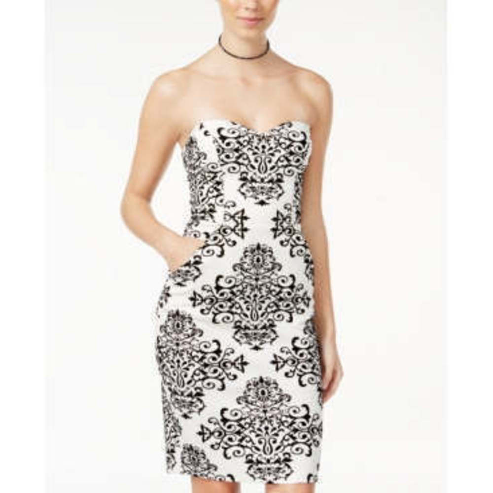 BB Darlin Strapless Flocked Dress, Cream/Black, Size 5/6